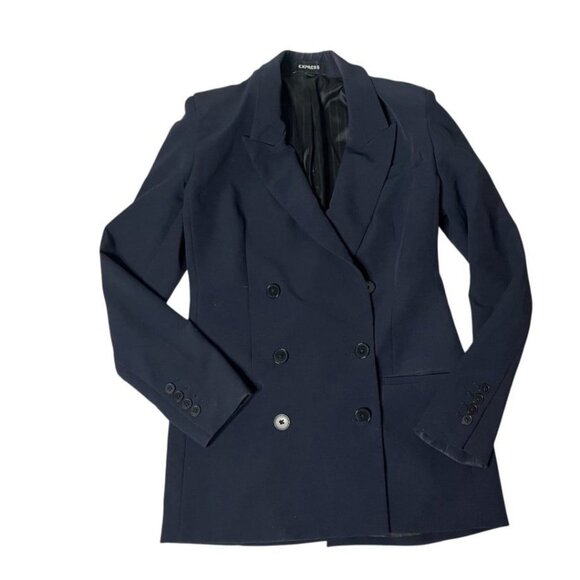 EXPRESS Blue Pantsuit Dark Navy Pants Double Breasted Blazer Jacket Size Small - Picture 4 of 12